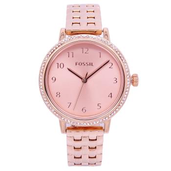 FOSSIL 美國最受歡迎頂尖潮流時尚女性優質晶鑽腕錶-玫瑰金-BQ3656