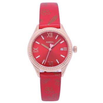 FOSSIL 美國最受歡迎頂尖潮流時尚女性流行腕錶-紅+玫瑰金-BQ3770