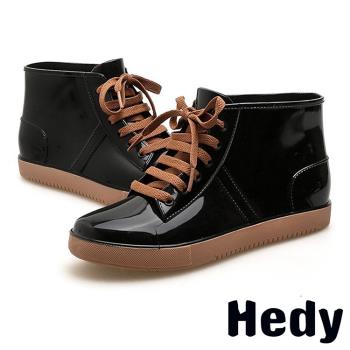 【HEDY】雨靴 短筒雨靴/可愛撞色設計款馬丁靴造型短筒雨靴 B款黑棕/卡其