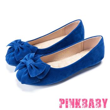 【PINKBABY】豆豆鞋 平底鞋/可愛圓頭立體大蝴蝶結舒適平底豆豆鞋 藍