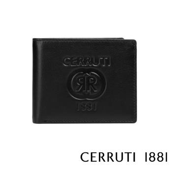 【Cerruti 1881】頂級義大利小牛皮4卡零錢袋男用短夾 GARY系列 黑色 (CEPU05535M)