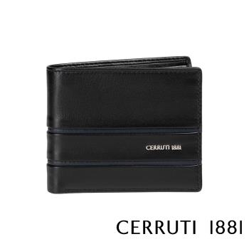 【Cerruti 1881】頂級義大利小牛皮 4卡零錢袋男用短夾 MIKE系列 黑色 (CEPU05528M)