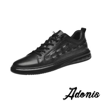 【Adonis】運動鞋 休閒運動鞋/真皮頭層牛皮立體鱷魚皮紋氣墊設計休閒運動鞋 -男鞋 黑