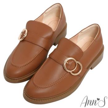 Ann’S肉肉腳必備-自由調節鬆緊金圓扣舒適樂福鞋3cm-棕