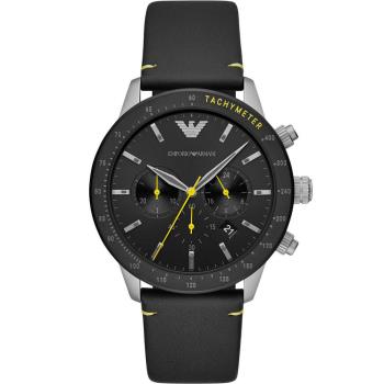 ARMANI 優質風範三眼計時個性腕錶-黑黃-AR11325