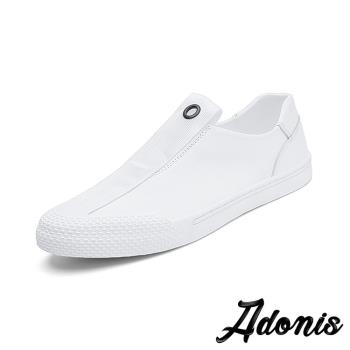 【Adonis】樂福鞋 真皮樂福鞋/真皮潮流織帶拼接金屬圓釦造型樂福鞋-男鞋 白
