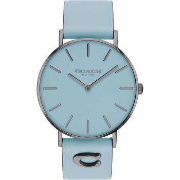 COACH Perry 品牌C字皮錶帶女錶-鐵灰x藍 (CO14503923)