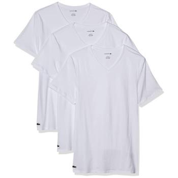 Lacoste 2022男時尚棉質修身白色V領短袖內衣3件組