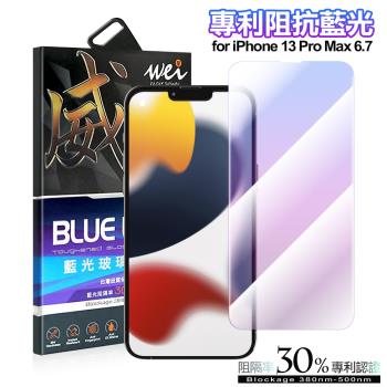 wei膜力威 for iPhone 13 Pro Max 6.7吋 非滿版抗藍光玻璃保護貼