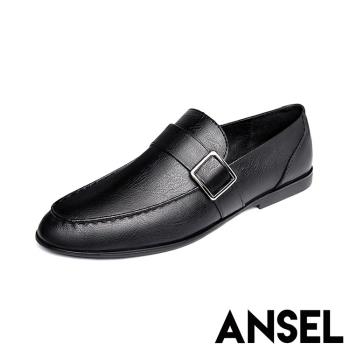 【ANSEL】皮鞋 真皮皮鞋/真皮牛皮百搭質感皮帶釦飾造型商務皮鞋 -男鞋 黑