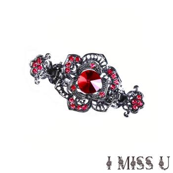 【I MISS U】嗆黑玫瑰水晶寶石抓夾 一字髮夾 造型髮夾(5款任選) 