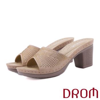 【drom】拖鞋 高跟拖鞋/細緻華麗燙鑽時尚防水台高跟拖鞋 粉