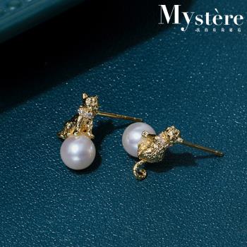 【my stere 我的時尚秘境】秘境設計款~韓國精緻貓咪造型珍珠耳環