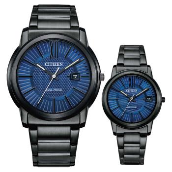 CITIZEN 星辰 光動能情侶手錶 對錶-海軍藍 (AW1217-83L+FE6017-85L)