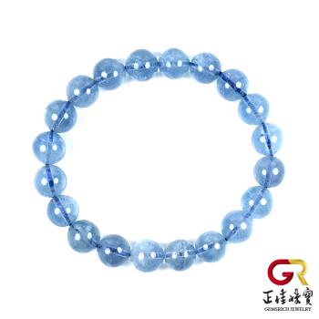 【正佳珠寶】海藍寶 頂級冰質海藍 8.7mm 頂級海藍寶圓珠手珠(透亮天藍清藍色 結晶內部清晰水晶結構)