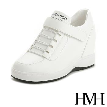 【HMH】休閒鞋 厚底休閒鞋/復古經典綁帶魔鬼粘時尚內增高厚底休閒鞋 白