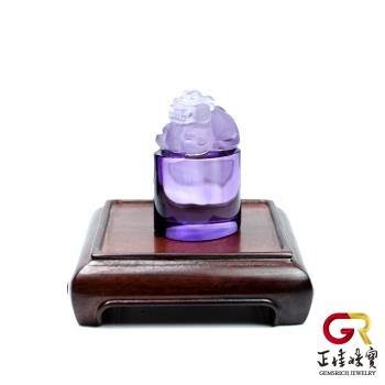 【正佳珠寶】紫水晶 頂級手工貔貅擺鎮擺件 頂級寶石級紫水晶 獨一單品 手工一體紅壇木座