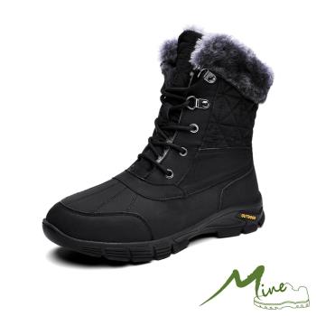 【MINE】雪靴 休閒雪靴/保暖機能防潑水時尚拼接休閒雪靴 - 男鞋 黑