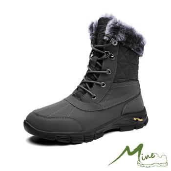 【MINE】雪靴 休閒雪靴/保暖機能防潑水時尚拼接休閒雪靴 - 男鞋 灰