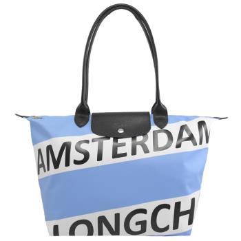 Longchamp Le Pliage Amsterdam 摺疊肩背包.粉藍 #1899