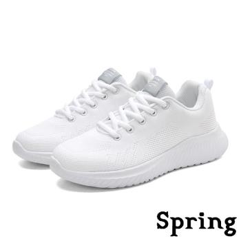 【SPRING】運動鞋 休閒運動鞋/經典百搭純色飛織超輕量透氣休閒運動鞋 白