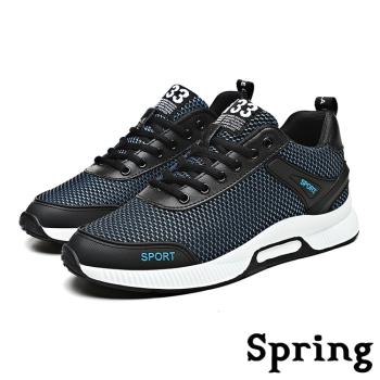 【SPRING】運動鞋 內增高運動鞋/透氣網眼拼接隱形內增高時尚運動鞋 - 男鞋 藍