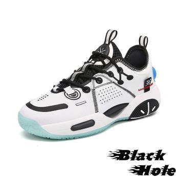 【BLACK HOLE】籃球鞋 運動籃球鞋/超彈力潮流圖騰拼接個性運動籃球鞋- 男鞋 黑白