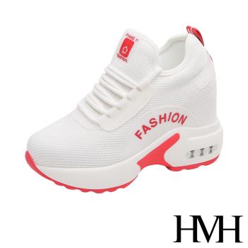 【HMH】運動鞋 休閒運動鞋/時尚網布透氣舒適氣墊厚底內增高休閒運動鞋 紅
