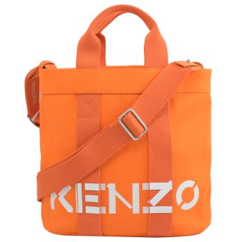 KENZO 簡約英字LOGO素面帆布手提斜背兩用托特包.橘