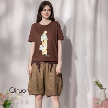 【Qiruo 奇若】春夏時尚 日單泡泡褲3155C-80 橄欖黃及膝造型日系設計