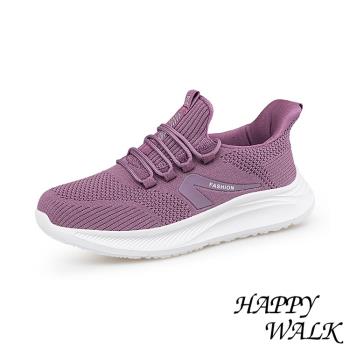 【HAPPY WALK】健步鞋 休閒健步鞋 /寬楦舒適透氣飛織拼接休閒健步鞋 紫紅