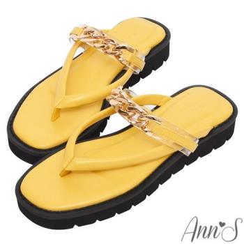 Ann’S舒適滿分-質感金鍊夾腳厚底涼拖鞋3cm-黃(版型偏小)