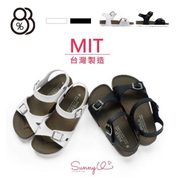 【88%】MIT台灣製 3.2cm涼鞋 休閒百搭雙扣帶 皮革厚底圓頭涼拖鞋