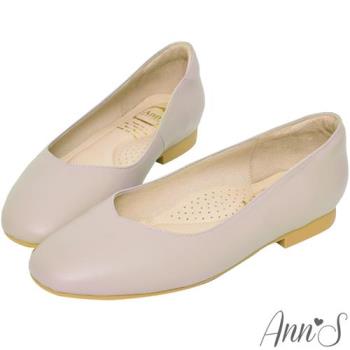 Ann’S奶奶鞋-V型小羊皮真皮方頭平底鞋-紫