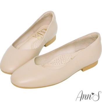 Ann’S奶奶鞋-V型小羊皮真皮方頭平底鞋-杏