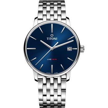 TITONI 梅花錶 LINE1919 百年紀念 T10 機械錶-藍x銀/40mm (83919 S-612)