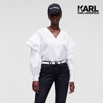 【KARL LAGERFELD 卡爾】多層次荷葉邊造型襯衫-白                  