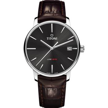 TITONI 梅花錶 LINE1919 百年紀念 T10 機械錶-炭黑x咖啡錶帶/40mm (83919 S-ST-576)