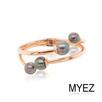 MYEZ 天然南洋黑珍珠不鏽鋼手鐲手環(玫瑰金色)