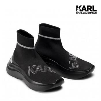 【KARL LAGERFELD 卡爾】襪套晶鑽LOGO運動鞋-黑(原廠公司貨)