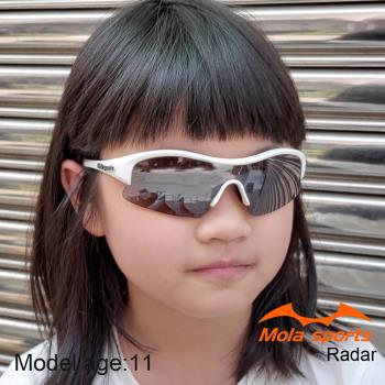 兒童 太陽眼鏡 墨鏡 大童 運動 8-14歲 男女 UV400 白框 茶片 安全鏡片 Radar-wb Mola摩拉