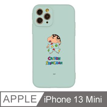 iPhone 13 Mini 5.4吋 蠟筆小新野原新之助系列全包抗污iPhone手機殼 睡衣小新 淡青色