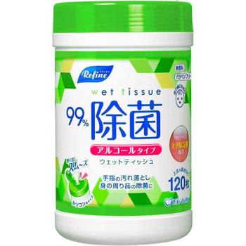 日本 Refine 99% 抗菌無ACL消毒濕紙巾 桶裝 120張