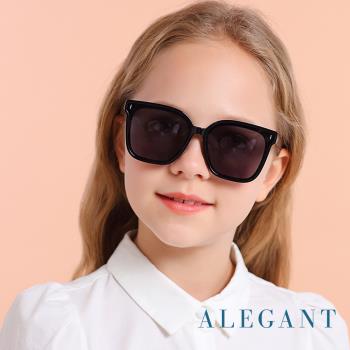 【ALEGANT】童樂時尚斑馬黑兒童專用輕量矽膠彈性太陽眼鏡│UV400方框偏光墨鏡