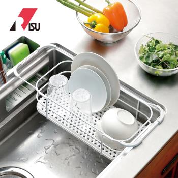 日本RISU 二合一水槽用伸縮式備料調理/碗盤瀝水籃-2色可選