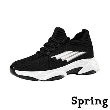 【SPRING】運動鞋 休閒運動鞋 /街頭潮流透明飛織拼接內增高休閒運動鞋 -男鞋 黑
