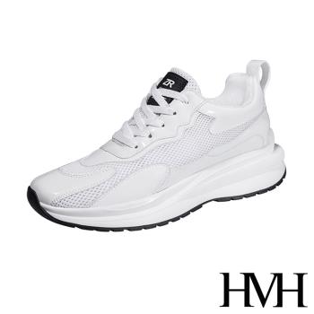 【HMH】運動鞋 休閒運動鞋 /潮流亮皮網布拼接內增高設計休閒運動鞋 -男鞋 白