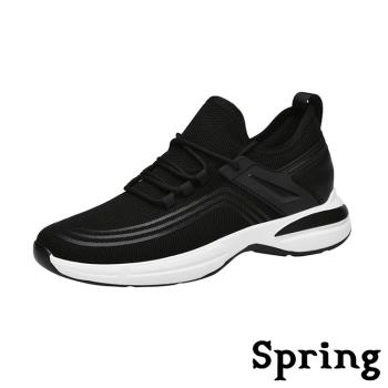 【SPRING】運動鞋 休閒運動鞋 /舒適透氣飛織網面內增高設計休閒運動鞋 -男鞋 黑