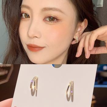 【Emi艾迷】韓系 唯美輕勾鋯石微鑲 925銀針 耳環