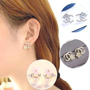 特談↘【Emi艾迷】時尚氣質珍珠鋯石 小香 925銀針 耳環 多款選